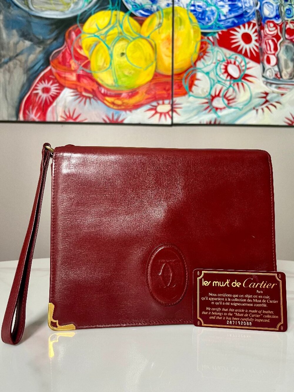 Cartier Must de Cartier Vintage 80s Bordeaux Leather Clutch Wristlet